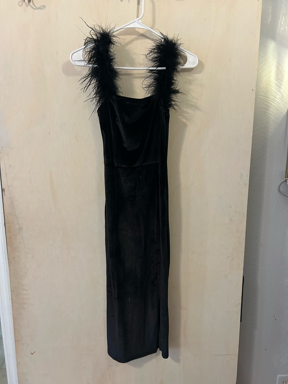Black Feather-Trim Maxi Dress